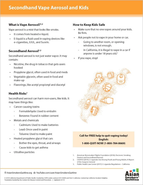 Fact Sheet: Secondhand Vape Aerosol and Kids | Asian Smokers' Quitline (ASQ) Fact Sheet: Secondhand Vape Aerosol and Kids | Asian Smokers' Quitline (ASQ)