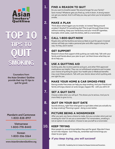 ASQ "Top 10 Tips to Quit Smoking" Flyer | Back | English