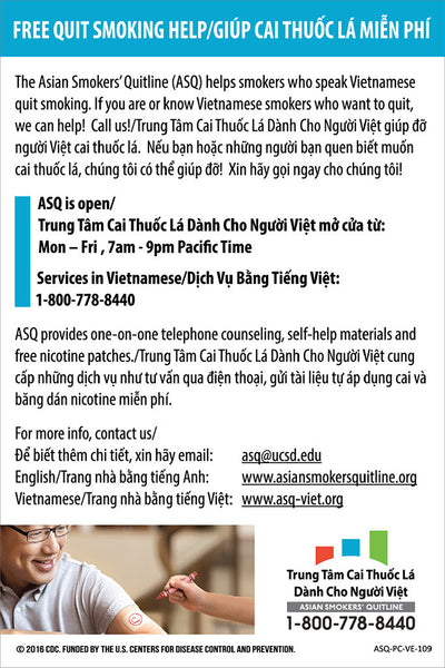 ASQ "Smiling Faces" Quit Smoking Postcard | Back | Vietnamese
